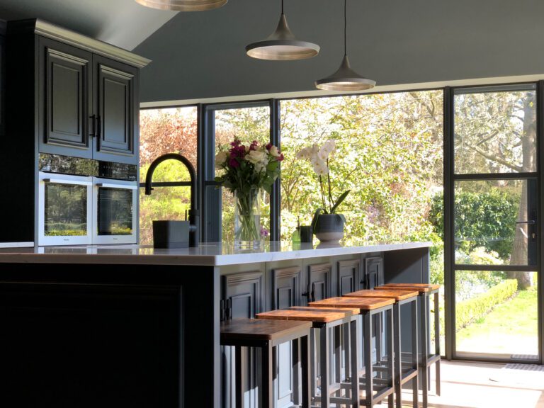 Modern kitchen with quartz topped island